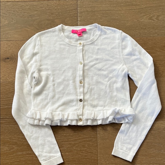 LILLY PULITZER Gladys Ruffle Cardigan In Resort White size small - Picture 2 of 8